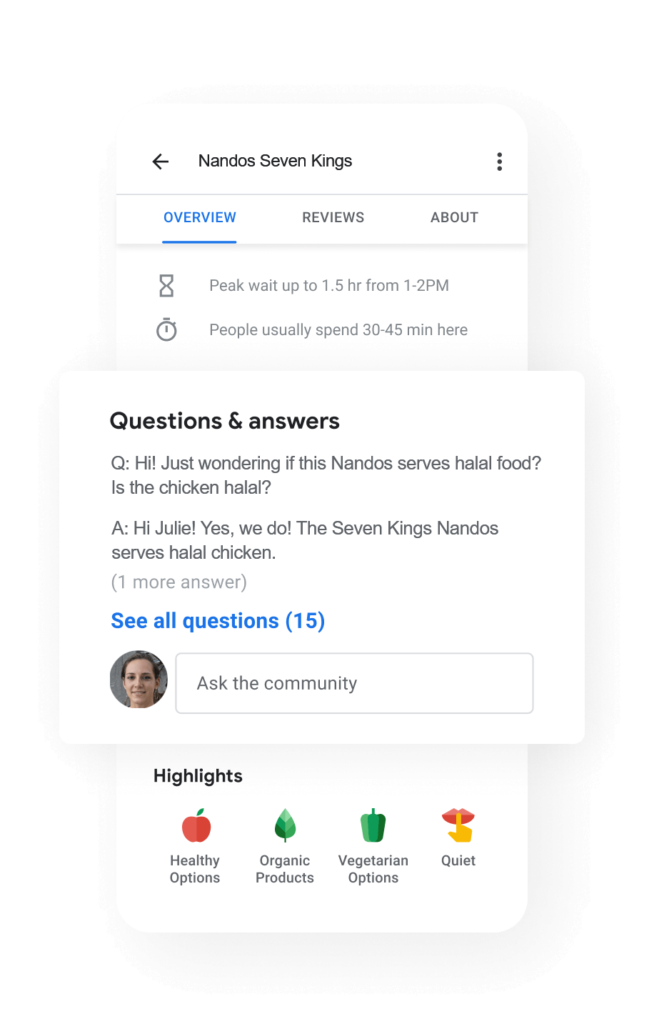Google Business Profile - Customer asking a question and business owner replying on profile